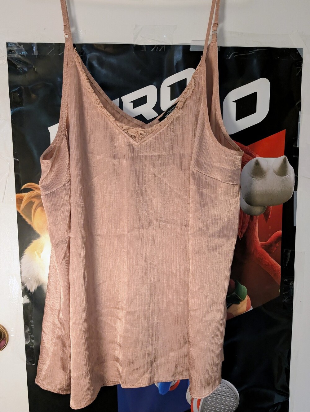 Blush Pink Satin Lace Trim Cami Tank